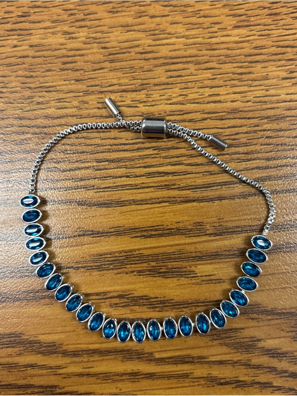 BaubleBar Blue Brooke Tennis Bracelet Adjustable Oval Stone Silver Tone Pull Tie